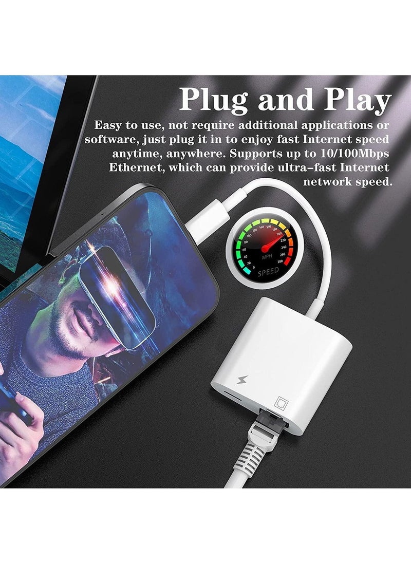 Arabest - Lightning to Ethernet Adapter, [Apple MFi Certified] 2 in 1 RJ45 LAN Network Adapter with Charge Port Compatible iPhone/iPad/iPod, Plug and Play, Supports 100Mbps - Image 1