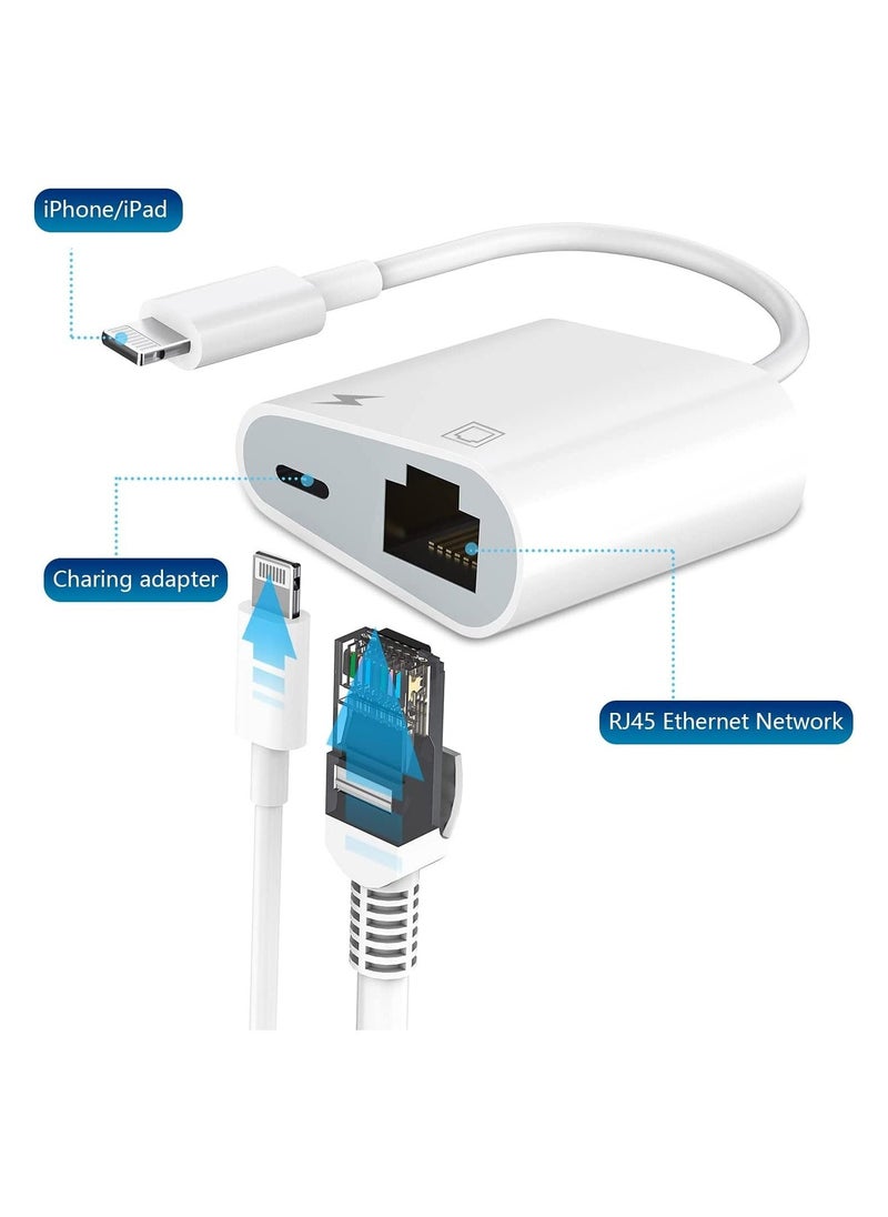 Arabest - Lightning to Ethernet Adapter, [Apple MFi Certified] 2 in 1 RJ45 LAN Network Adapter with Charge Port Compatible iPhone/iPad/iPod, Plug and Play, Supports 100Mbps - Image 1