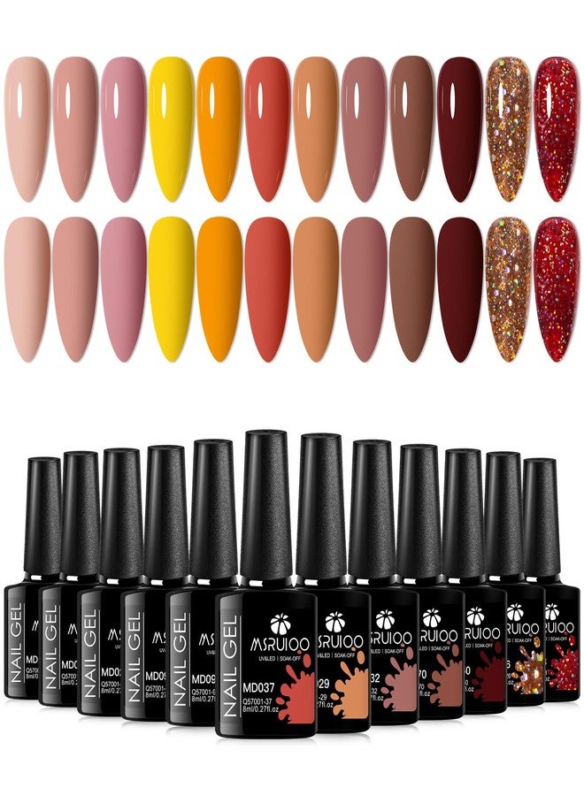 MSRUIOO Brown Gel Nail Polish Set Skin Tones Caramel Nude Gel Polish Kit Roasted Chestnuts Chocolate Glitter Gel Polish Soak Off Nail Art Manicure Kit DIY Salon Gift 12pcs*8ml - Image 1