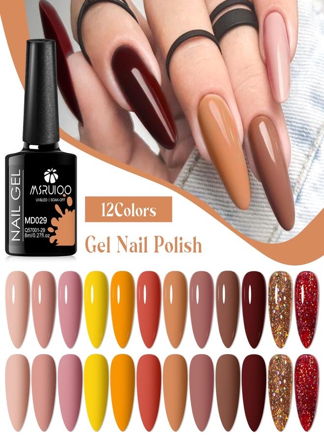 MSRUIOO Brown Gel Nail Polish Set Skin Tones Caramel Nude Gel Polish Kit Roasted Chestnuts Chocolate Glitter Gel Polish Soak Off Nail Art Manicure Kit DIY Salon Gift 12pcs*8ml - Image 4