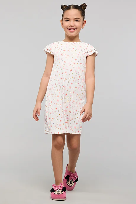 R&B Printed Dress with Crew Neck and Short Sleeves