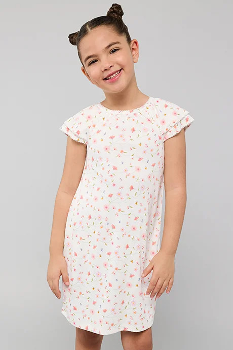 R&B Printed Dress with Crew Neck and Short Sleeves