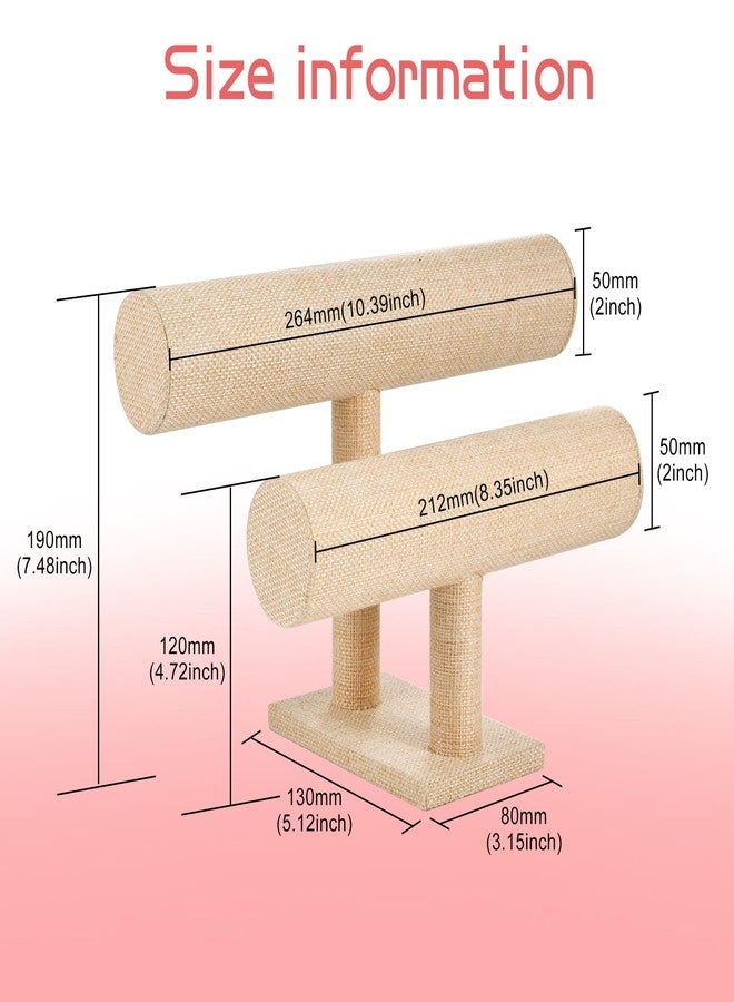 RingsTown Two-layer T-shaped jewelry display stand, specifically designed for the display and organization of bracelets, bangles.Velvet material，Simple and elegant (Yellow Linen) - Image 3