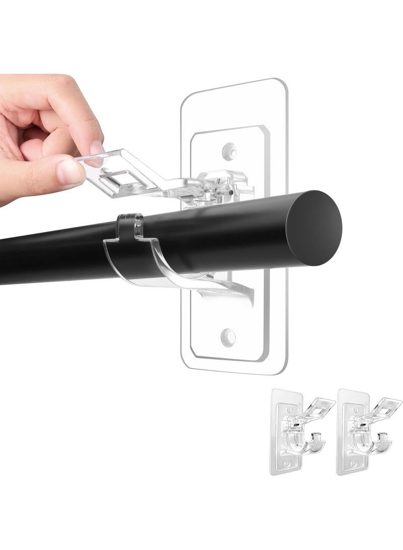 Beauenty 2-Pack No Drill Needed Curtain Rod Holders Brackets, Self Adhesive Rod Holder Hooks, Multipurpose Nail Free Stick on Curtain Rod Hooks - Image 1