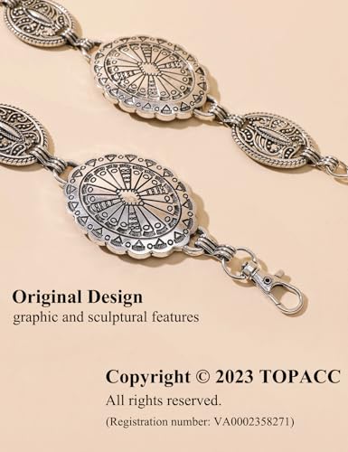 TOPACC Silver Concho Belts for Women Western Cowgirl Cowboy Metal Chain Belt for Dresses Jeans Country Concert Outfit - Image 2
