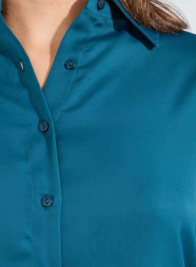 Styli Solid Button Down Shirt & Midi Skirt Co-Ords