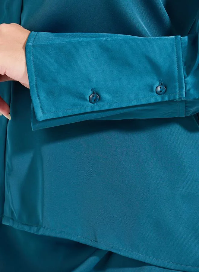 Styli Solid Button Down Shirt & Midi Skirt Co-Ords