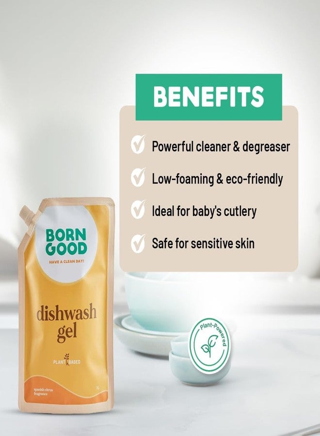 Born Good Industrial Grade Natural Dishwash Gel | Spanish Citrus | Tough on Grease & Stains | Safe for Hands, Baby Bottles & Pet Bowls | Biodegradable, Non-Toxic, No Residue | 1000ml - Image 2