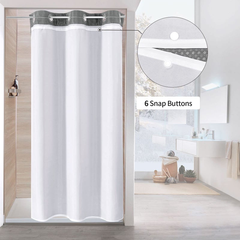 MitoVilla Grey Waffle Small Stall Shower Curtain 36 x 74  No Hooks Required Half Size Narrow Fabric Shower Curtain Set with Snap-in Liner for Modern Bathroom Decor - Image 2