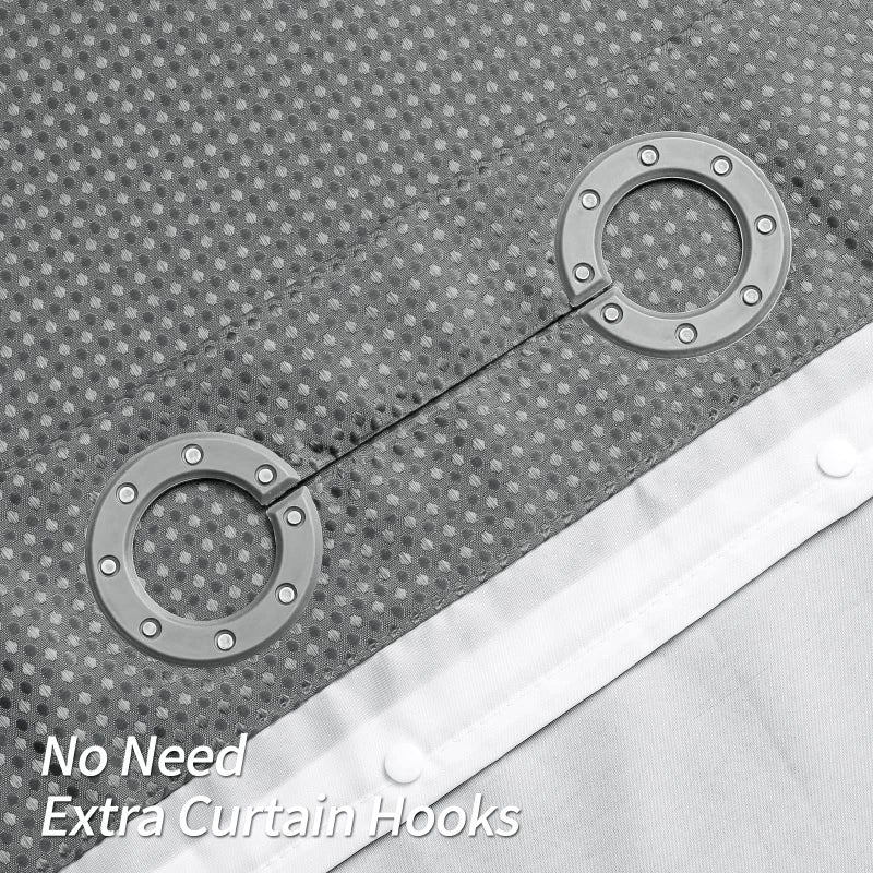MitoVilla Grey Waffle Small Stall Shower Curtain 36 x 74  No Hooks Required Half Size Narrow Fabric Shower Curtain Set with Snap-in Liner for Modern Bathroom Decor - Image 3