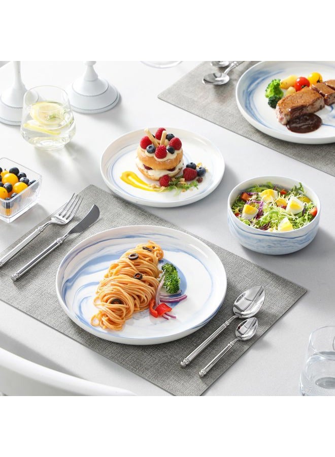 MALACASA Plates and Bowls Sets, 12 Pieces Porcelain Dinnerware Sets Dishware Sets Chip Resistant Ceramic Dish Set Dining Dinner Ware Service for 4, Marble Blue, Series LUNA - Image 5