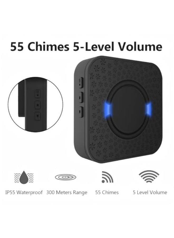 جرس الباب، جرس باب لاسلكي مضاد للماء لمنزل أو مكتب أو شقة أو فندق أو مخزن، مع جهازين استقبال وواحد - Image 4
