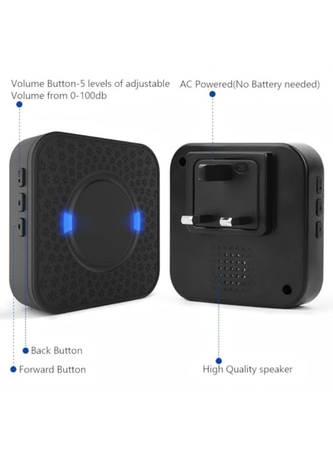 جرس الباب، جرس باب لاسلكي مضاد للماء لمنزل أو مكتب أو شقة أو فندق أو مخزن، مع جهازين استقبال وواحد - Image 3