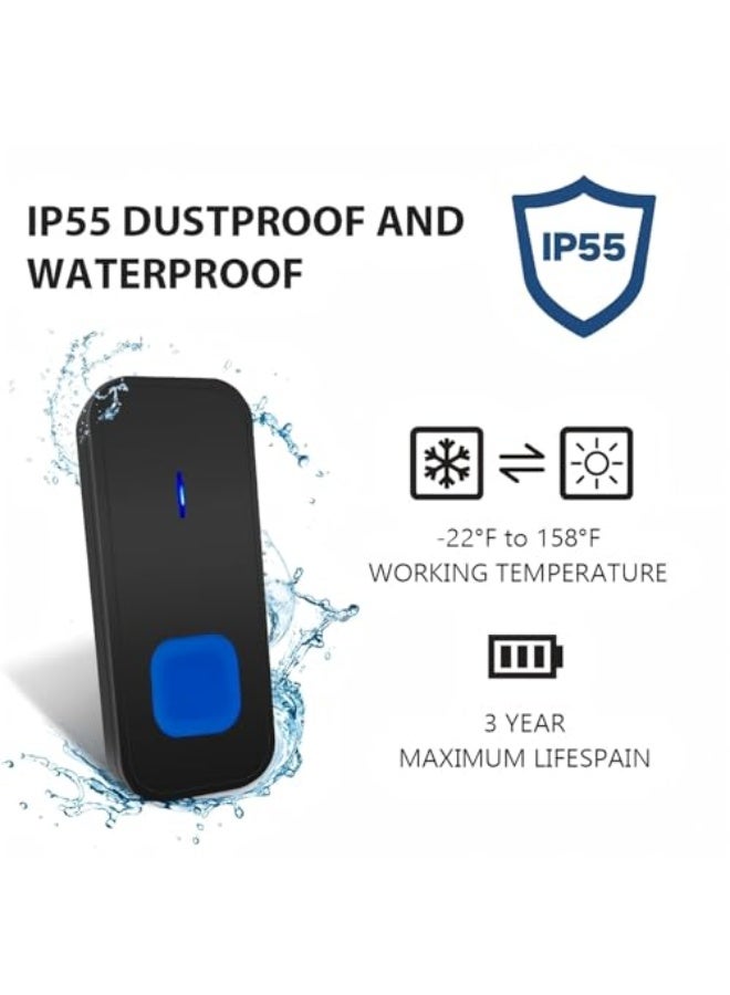 جرس الباب، جرس باب لاسلكي مضاد للماء لمنزل أو مكتب أو شقة أو فندق أو مخزن، مع جهازين استقبال وواحد - Image 5