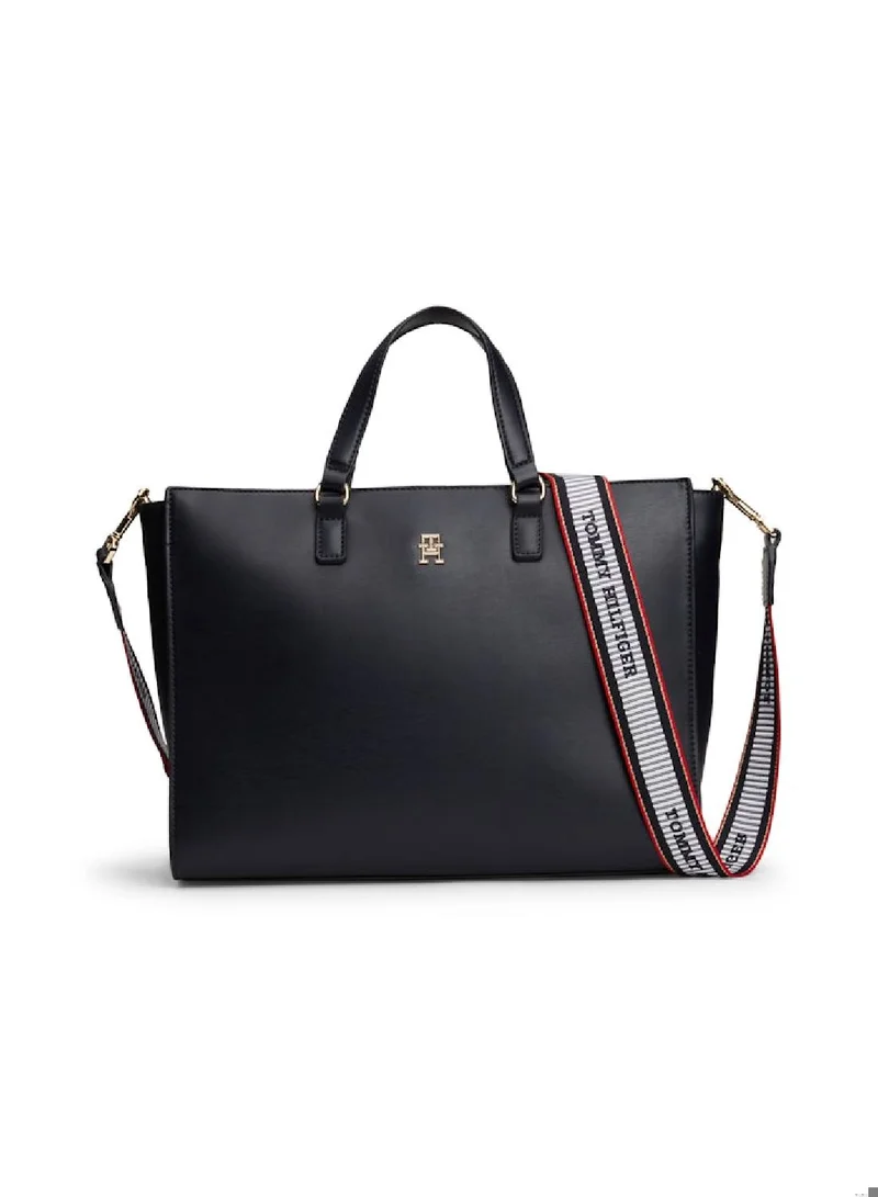 TOMMY HILFIGER Women's Fresh Satchel Messenger Bag - Faux Leather, Blue