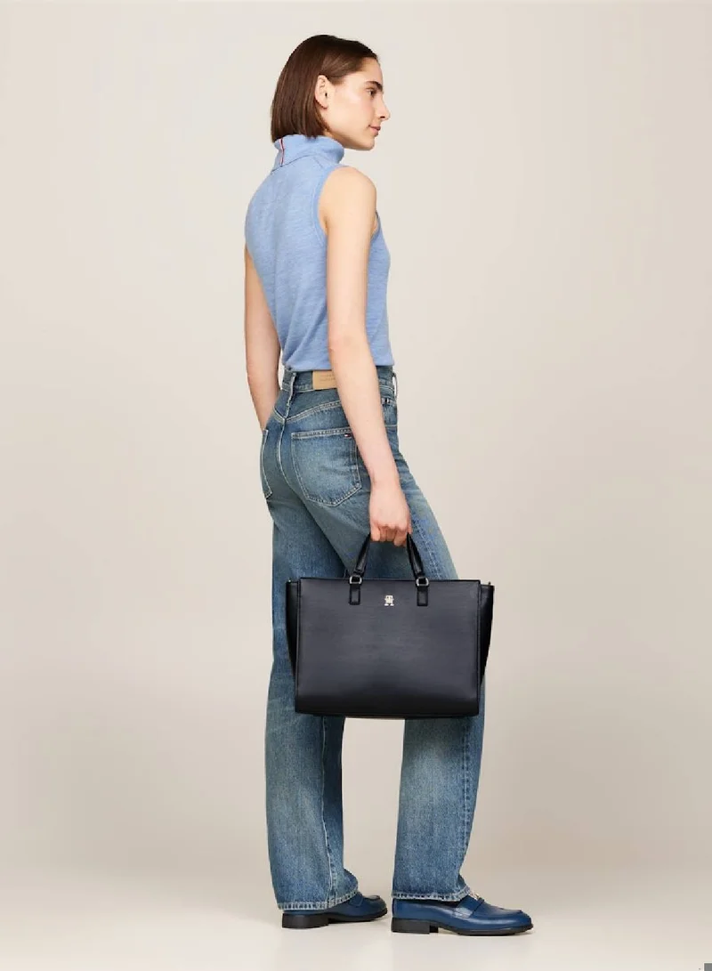TOMMY HILFIGER Women's Fresh Satchel Messenger Bag - Faux Leather, Blue