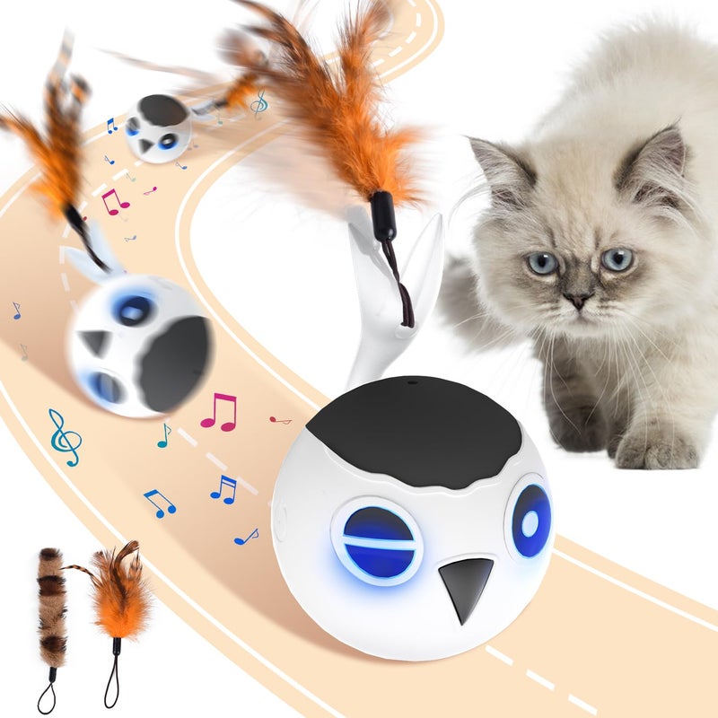 ORSDA Cat Ball Toys Interactive Cat Toy for Indoor Bored Indoor Cats Kitten Toys Automatic Electric Bird Moving Ball Toy 4 Mode Voice Touch Control Rolling Chirping Stimulating 2 Feather Tails - Image 2