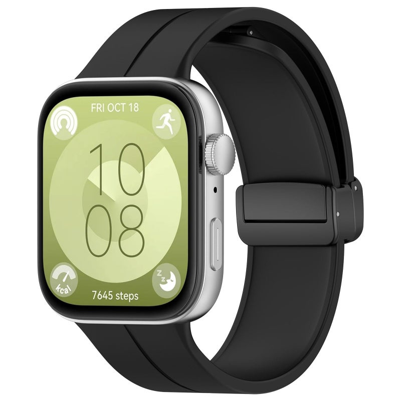 Disscool Adjustable Silicone Strap Compatible with Huawei Watch Fit 3 (24mm) – Quick Release Wristband with Folding Magnetic Buckle – Black - Image 1