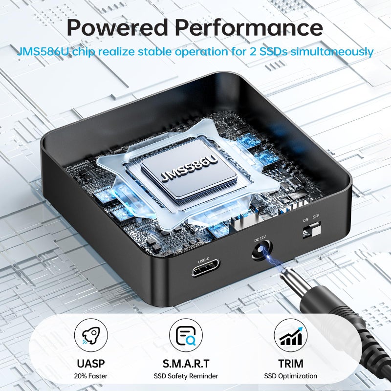 SSK NVMe SSD Cloner, M.2 Duplicator Dual Bay NVMe Enclosure, Tool-Free 20Gbps USB3.2 Gen 2X2 SSD to USB Adapter M.2 Docking Station for M Key PCIE NVMeSSD Reader Supports Offline Clone - Image 5