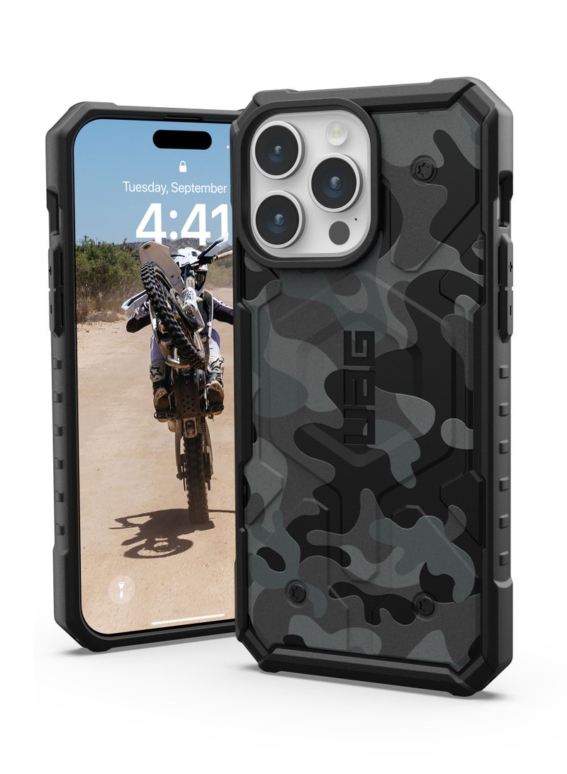 Urban Armor Gear UAG Pathfinder SE MagSafe for iPhone 15 Pro Max Case Cover [18 Feet Drop tested]  - Black Midnight Camo  - Image 1