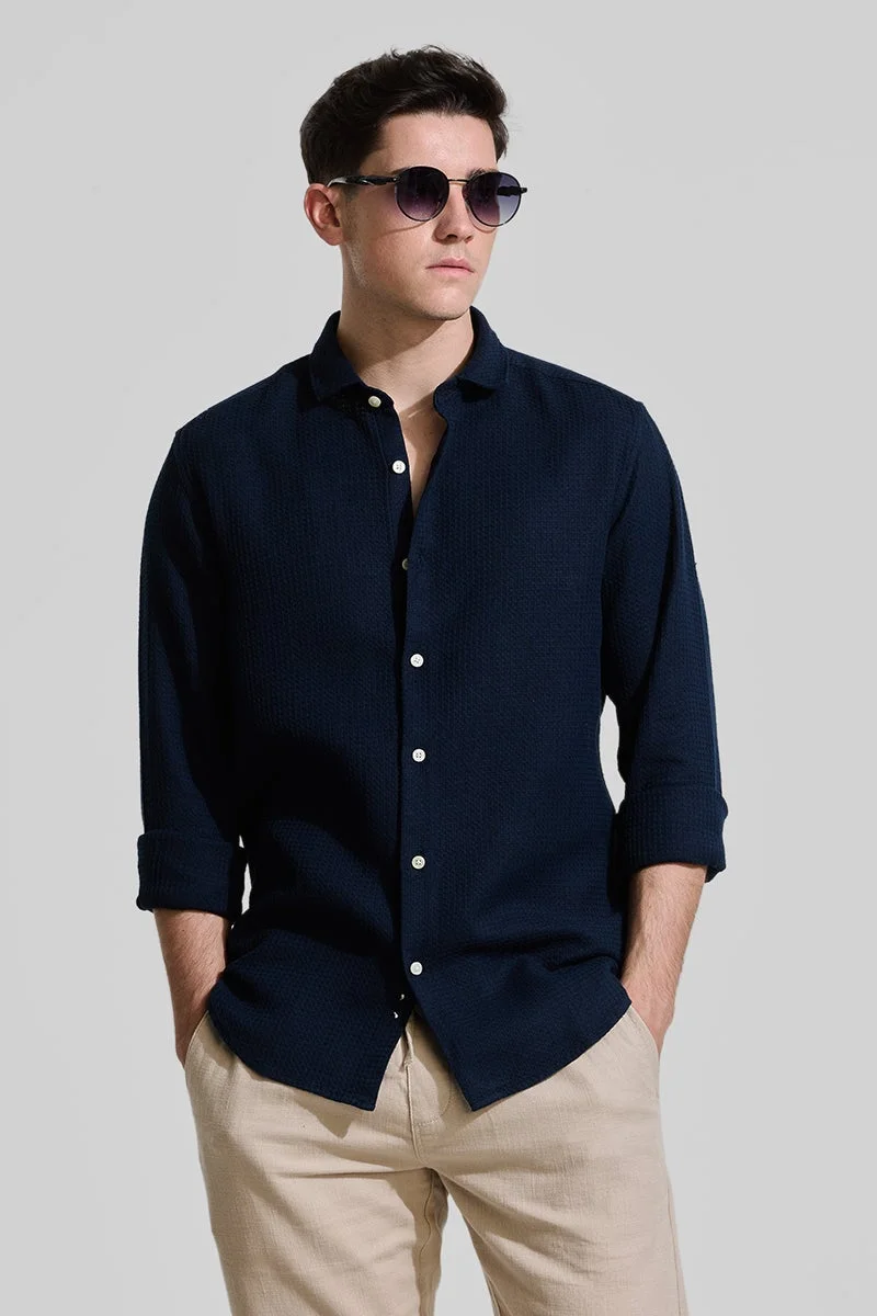 سنيتش Navy Slim Fit Textured Shirt