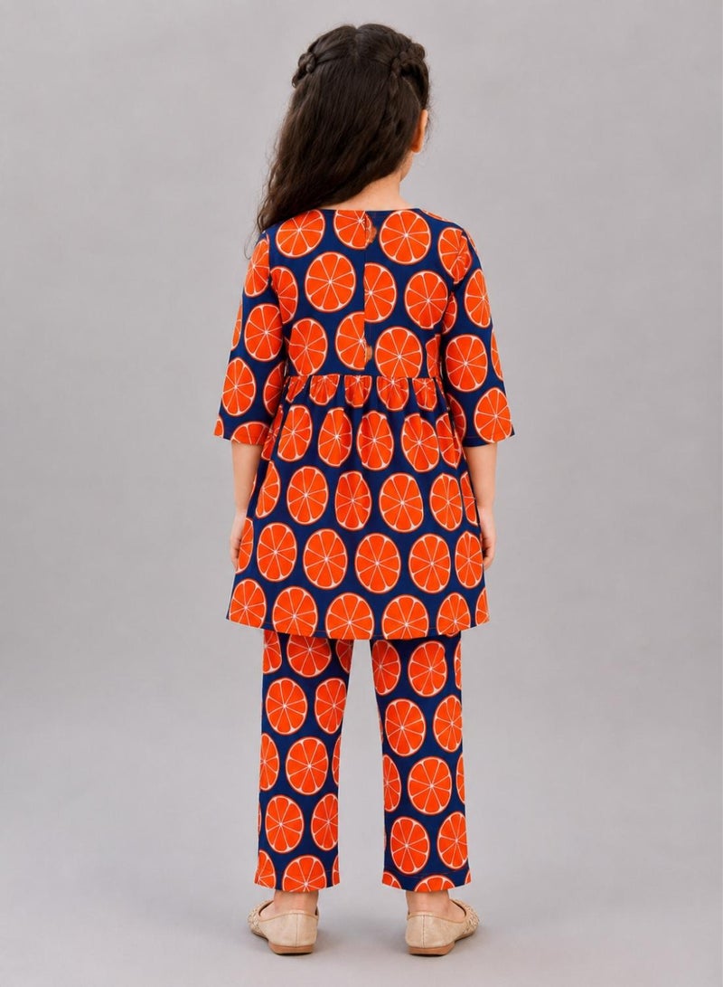 babyqlo Girls Orange Print Kurta and Pant Set - Image 3