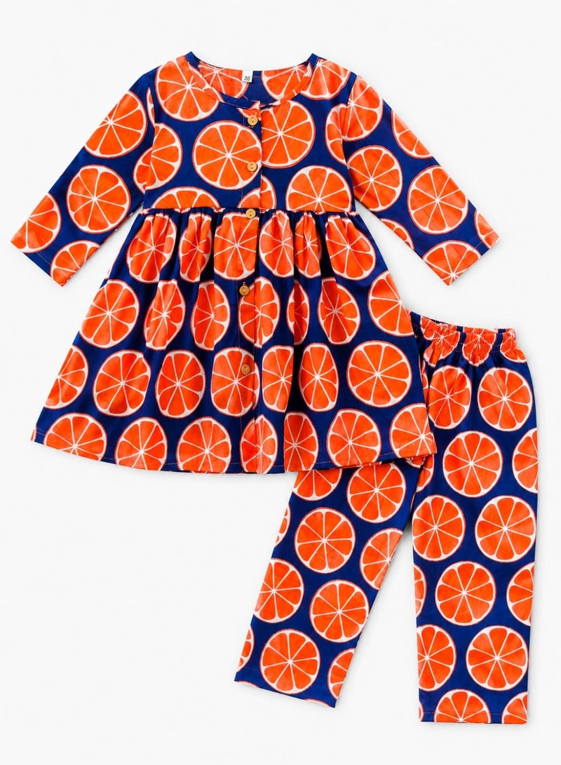 babyqlo Girls Orange Print Kurta and Pant Set - Image 5
