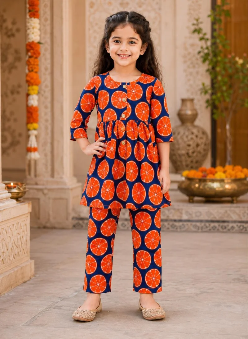 بيبي كلو Girls Orange Print Kurta and Pant Set
