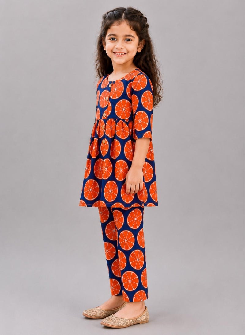 babyqlo Girls Orange Print Kurta and Pant Set - Image 4