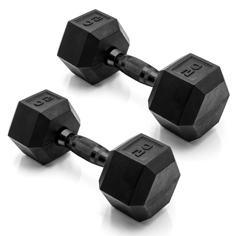 CAP Barbell 20 LB Rubber Coated Hex Dumbbell Hand Weight - Pair | Black Handle - Image 1