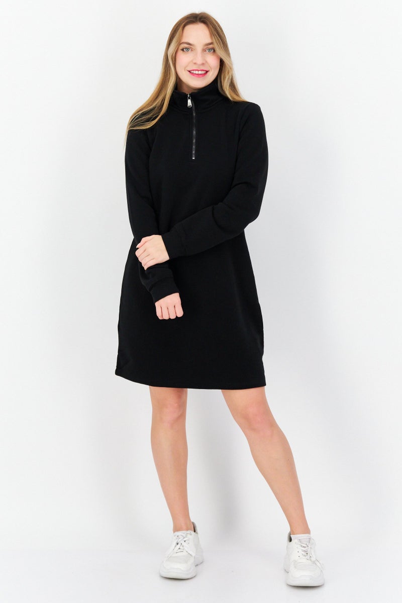 Andrew Marc Women Solid Mini Sweater Dress, Black - Image 2