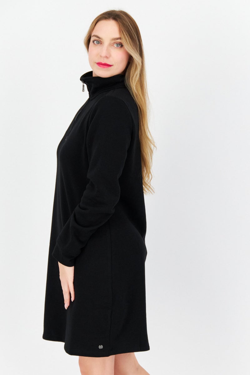 Andrew Marc Women Solid Mini Sweater Dress, Black - Image 4