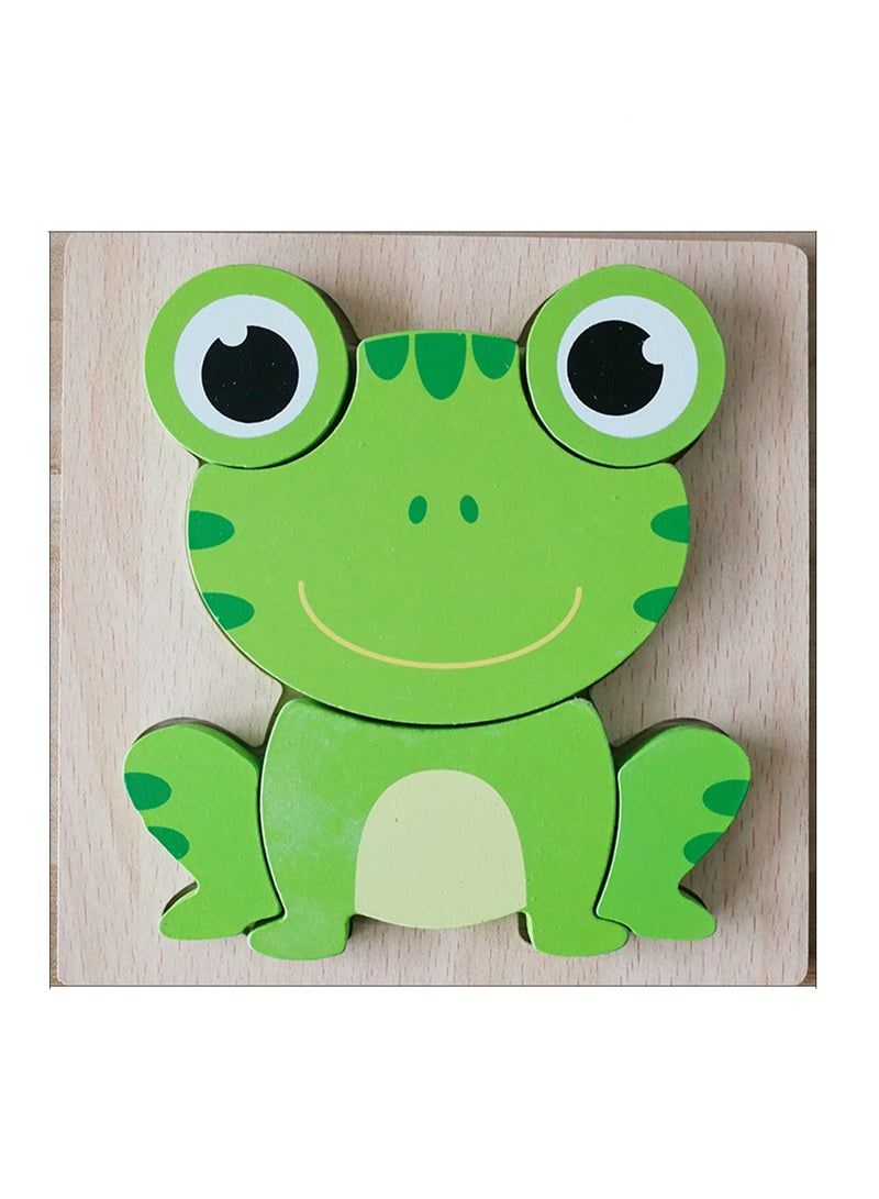 Children's Educational Wooden Cartoon Frog Jigsaw Puzzles Suitable Gift Bag Pack - Image 1