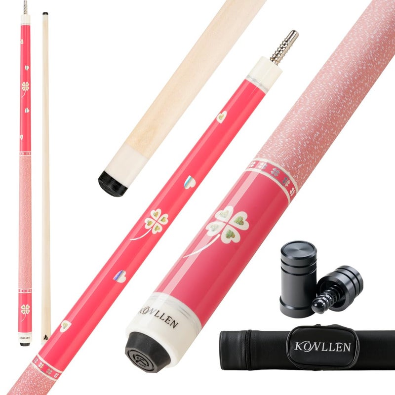 KONLLEN Low Deflection Pink Pool Cue, Young Fashionable 58-inch Professional Billiard Cue, Adult Gift - 12.5mm Tip, 3/8 * 8 Joint, 19 oz Weight, Suitable for Women - Image 1