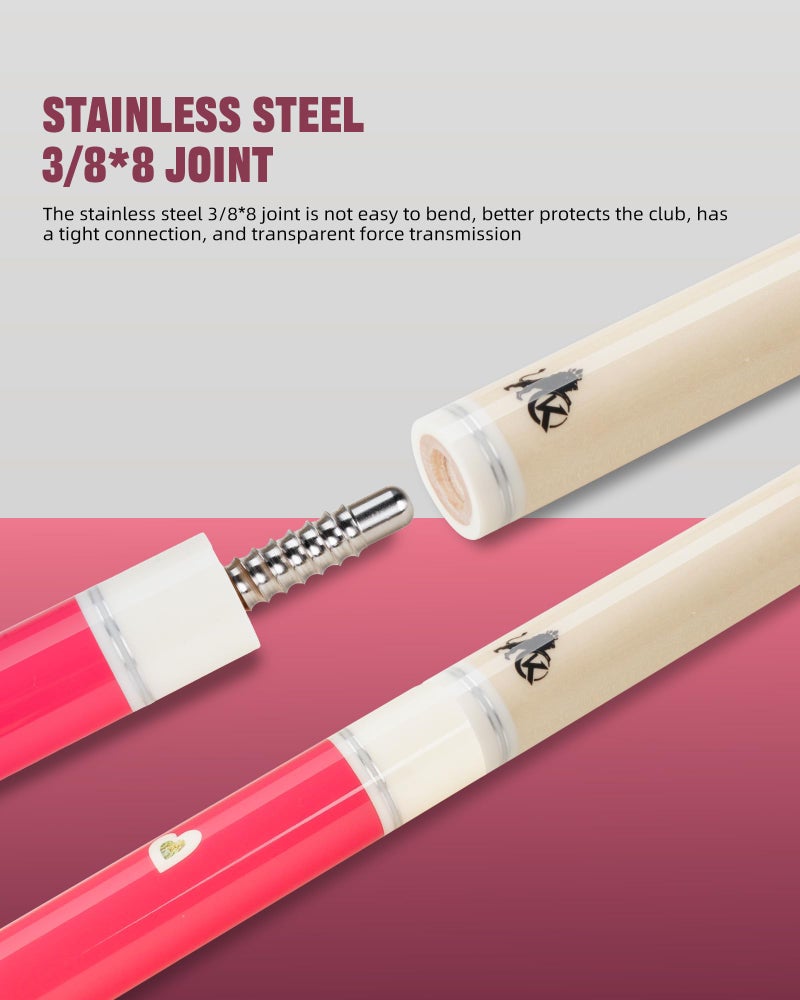KONLLEN Low Deflection Pink Pool Cue, Young Fashionable 58-inch Professional Billiard Cue, Adult Gift - 12.5mm Tip, 3/8 * 8 Joint, 19 oz Weight, Suitable for Women - Image 5