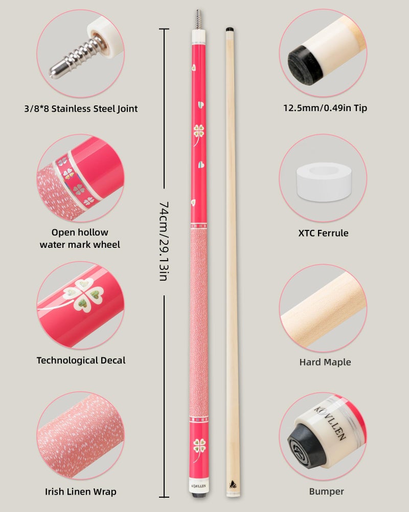 KONLLEN Low Deflection Pink Pool Cue, Young Fashionable 58-inch Professional Billiard Cue, Adult Gift - 12.5mm Tip, 3/8 * 8 Joint, 19 oz Weight, Suitable for Women - Image 3