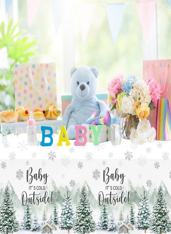 Dydamud Winter Baby Shower Tablecloth Baby It's Cold Outside Baby Shower Decorations 3pcs Winter Woodland Plastic Tablecloth Rectangle Table Cover For Baby Shower Birthday Gender Neutral Party Decorations - Image 5