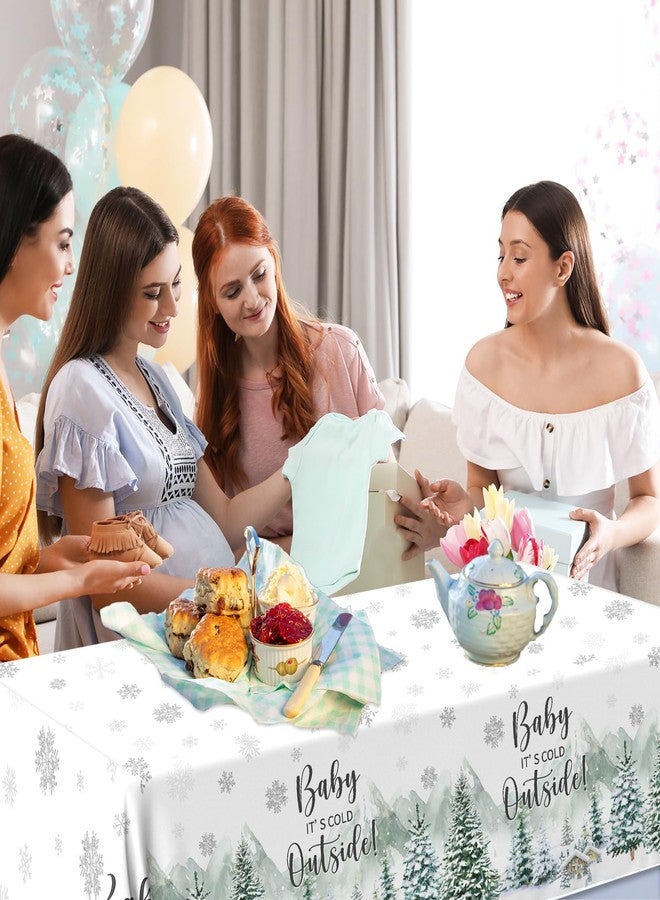 Dydamud Winter Baby Shower Tablecloth Baby It's Cold Outside Baby Shower Decorations 3pcs Winter Woodland Plastic Tablecloth Rectangle Table Cover For Baby Shower Birthday Gender Neutral Party Decorations - Image 2