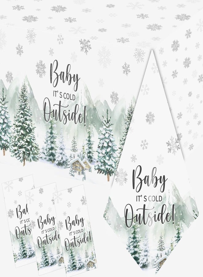 Dydamud Winter Baby Shower Tablecloth Baby It's Cold Outside Baby Shower Decorations 3pcs Winter Woodland Plastic Tablecloth Rectangle Table Cover For Baby Shower Birthday Gender Neutral Party Decorations - Image 1