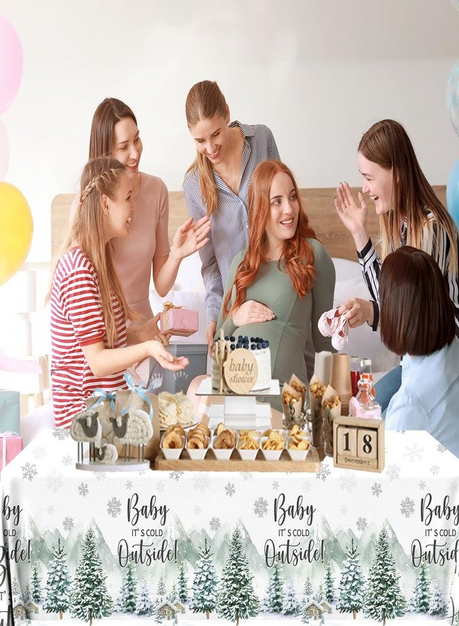 Dydamud Winter Baby Shower Tablecloth Baby It's Cold Outside Baby Shower Decorations 3pcs Winter Woodland Plastic Tablecloth Rectangle Table Cover For Baby Shower Birthday Gender Neutral Party Decorations - Image 3