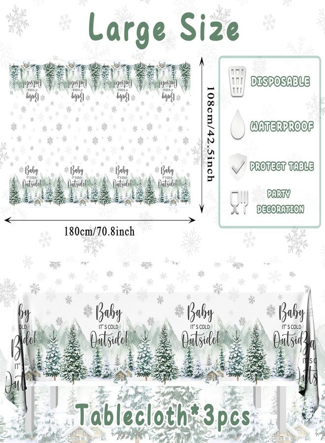Dydamud Winter Baby Shower Tablecloth Baby It's Cold Outside Baby Shower Decorations 3pcs Winter Woodland Plastic Tablecloth Rectangle Table Cover For Baby Shower Birthday Gender Neutral Party Decorations - Image 4