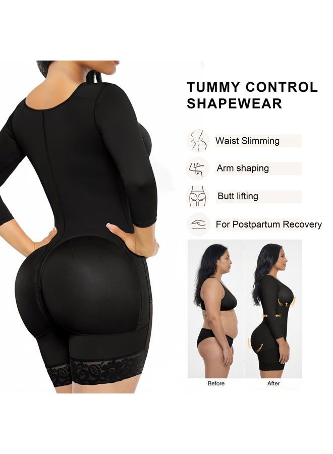 SHAPERX Women's Fajas Colombianas Shapewear Postpartum Tummy Control Arm Slimming Full Body Shaper with Zipper Crotch, Black, XL - Image 5