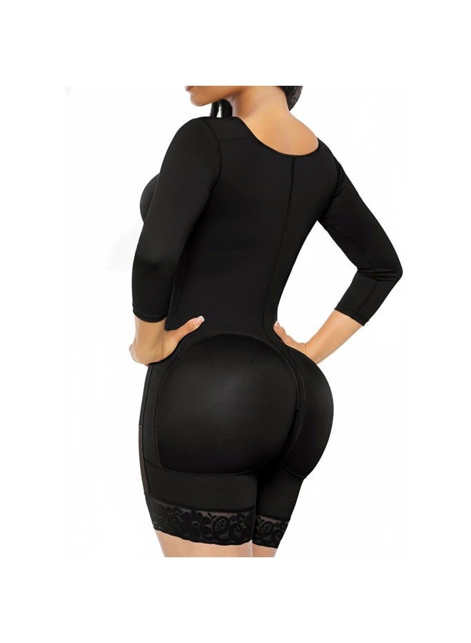 SHAPERX Women's Fajas Colombianas Shapewear Postpartum Tummy Control Arm Slimming Full Body Shaper with Zipper Crotch, Black, XL - Image 2