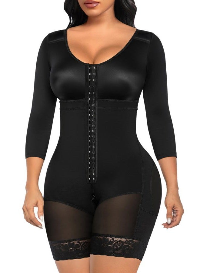 SHAPERX Women's Fajas Colombianas Shapewear Postpartum Tummy Control Arm Slimming Full Body Shaper with Zipper Crotch, Black, XL - Image 1