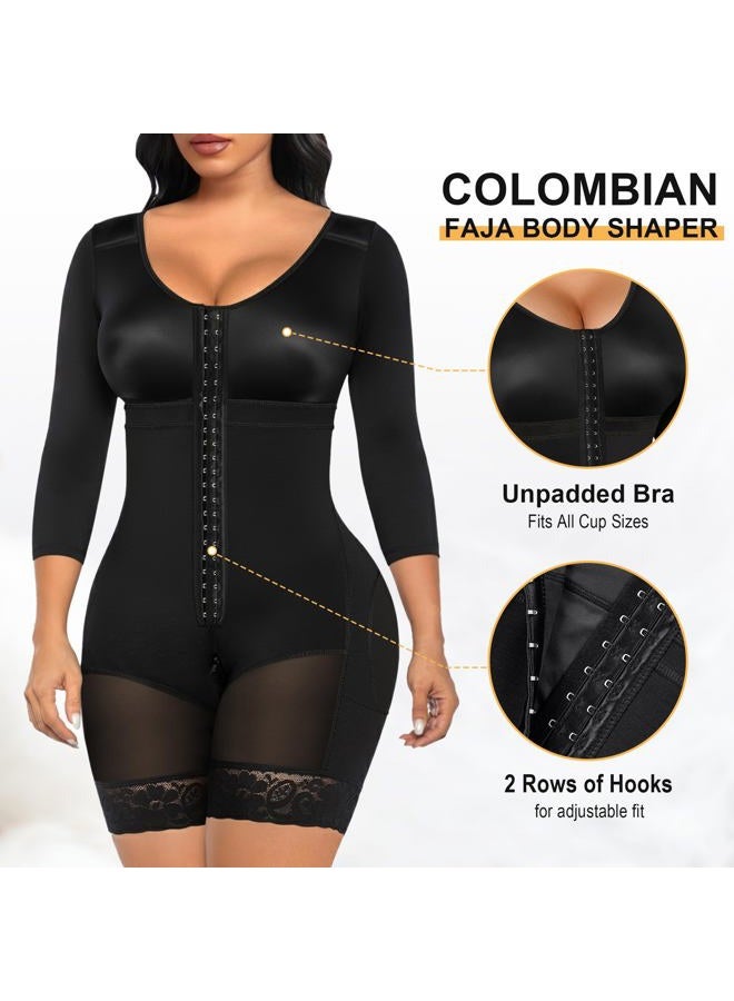 SHAPERX Women's Fajas Colombianas Shapewear Postpartum Tummy Control Arm Slimming Full Body Shaper with Zipper Crotch, Black, XL - Image 3