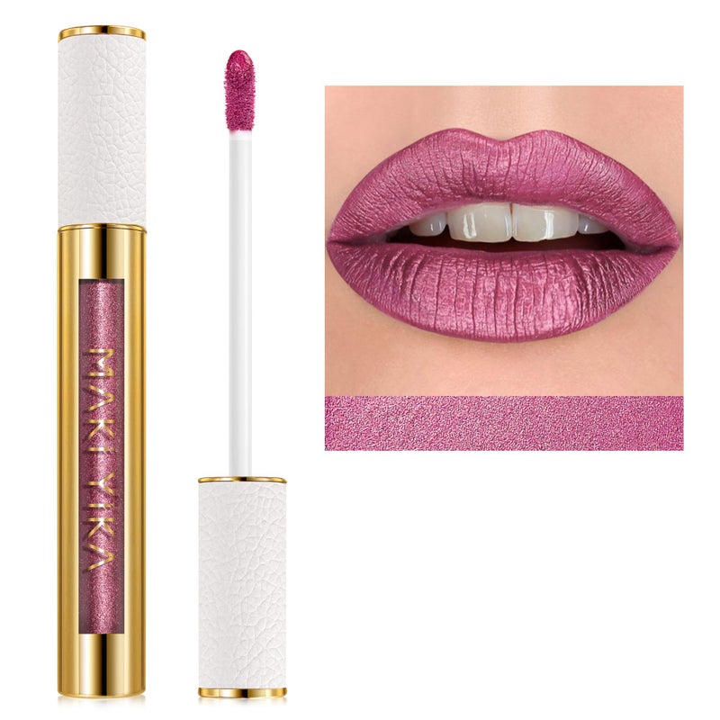 MAKI YIKA Metallic Pink Lipstick Long Lasting Hot Pink Lipsticks for Women, High Shine Glitter Lipstick No Smudge Transferproof Liquid Lip Gloss (BR01 Love Story) - Image 1