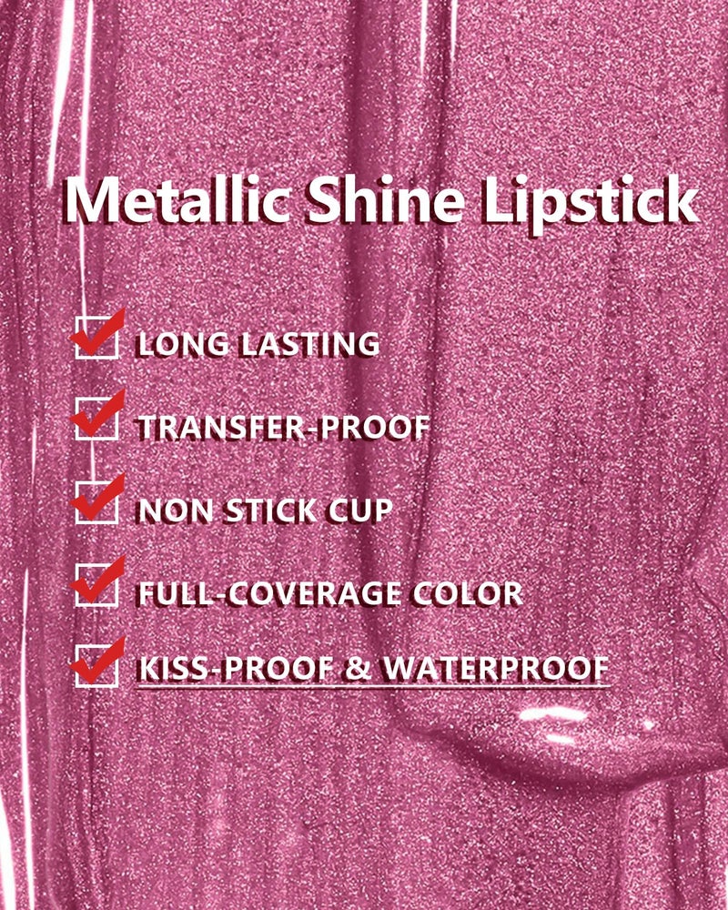 MAKI YIKA Metallic Pink Lipstick Long Lasting Hot Pink Lipsticks for Women, High Shine Glitter Lipstick No Smudge Transferproof Liquid Lip Gloss (BR01 Love Story) - Image 5