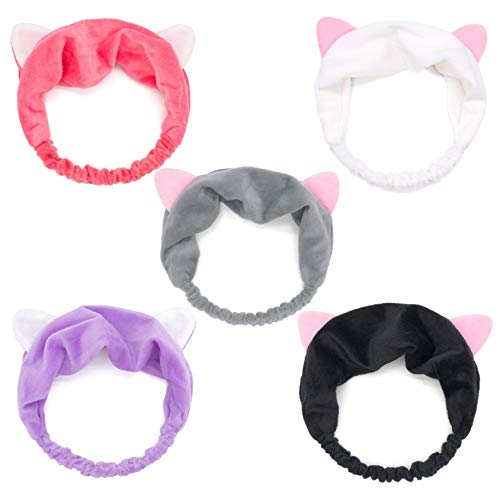 Onwon Cat Ear Headbands - Fluffy Makeup Hairbands for Face Washing, Shower, Spa, Sports - Image 1
