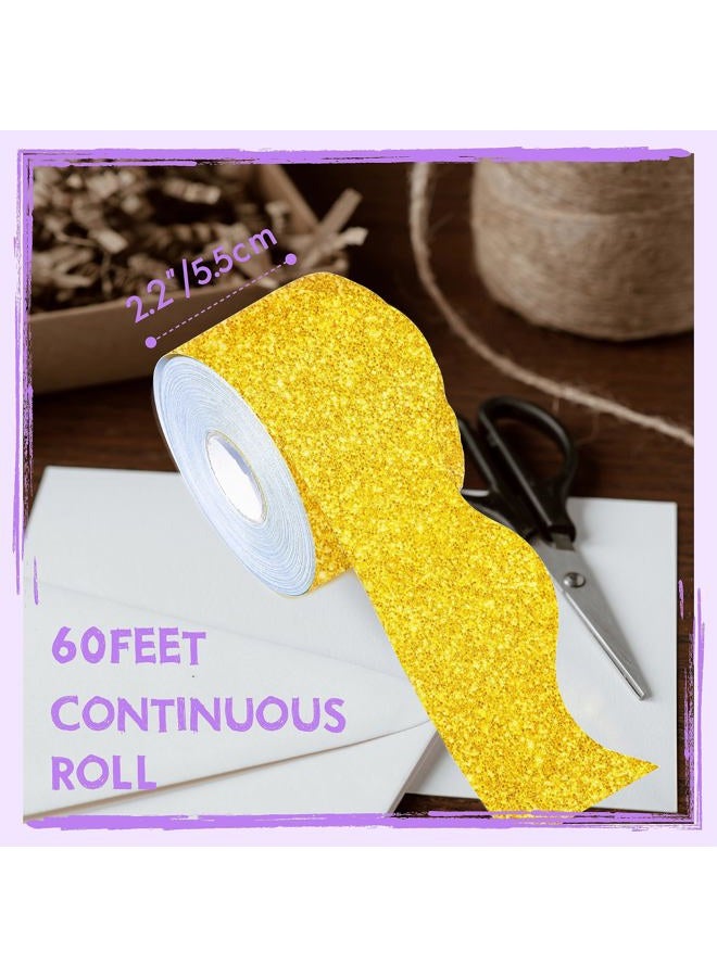 ERKE 60 Feet Bulletin Board Borders, Golden Glitter Rolled Border Trim Scalloped Board Border with Wavy Line Design Decoration for School, Classroom & Office - Image 2