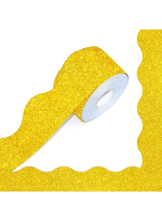 ERKE 60 Feet Bulletin Board Borders, Golden Glitter Rolled Border Trim Scalloped Board Border with Wavy Line Design Decoration for School, Classroom & Office - Image 1